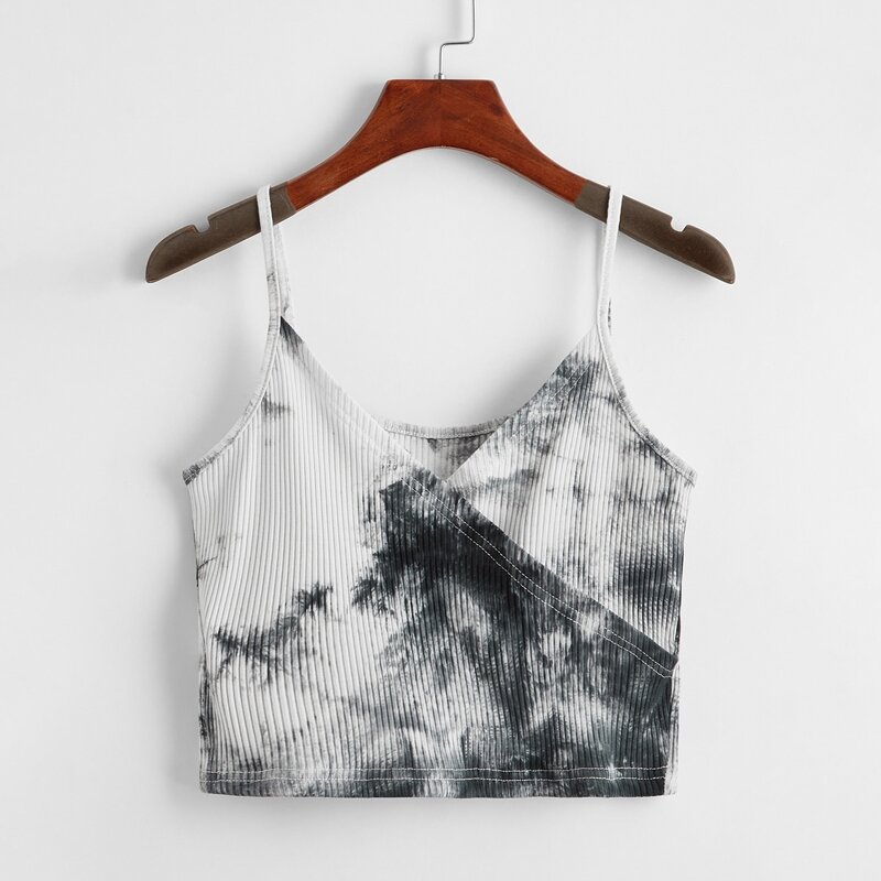 

Tie Dye Surplice Crop Cami, Black and white
