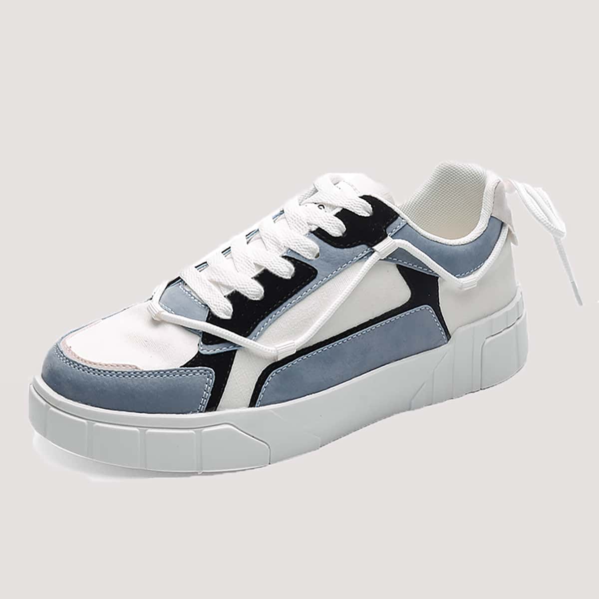 

Guys Color Block Tie Back Skate Shoes, Blue and white