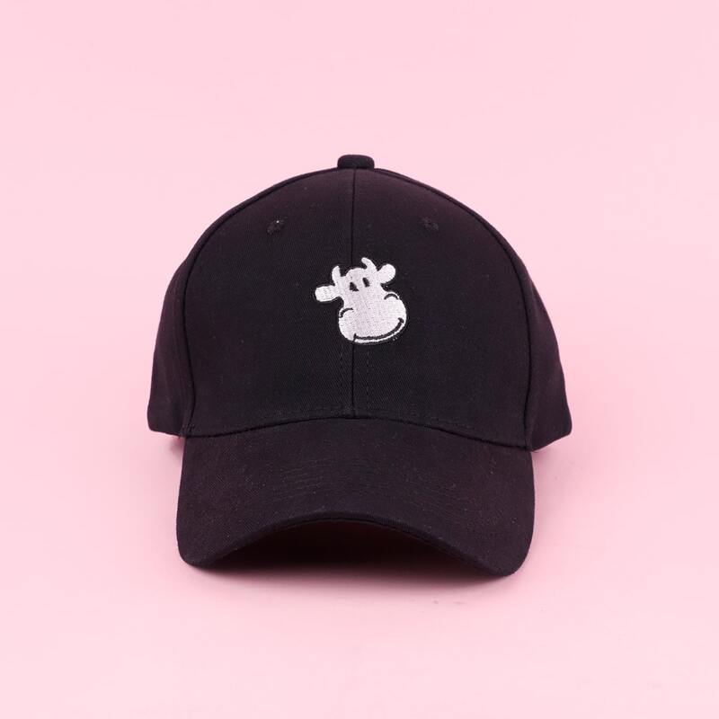 Cartoon Cow Baseball Cap, Black