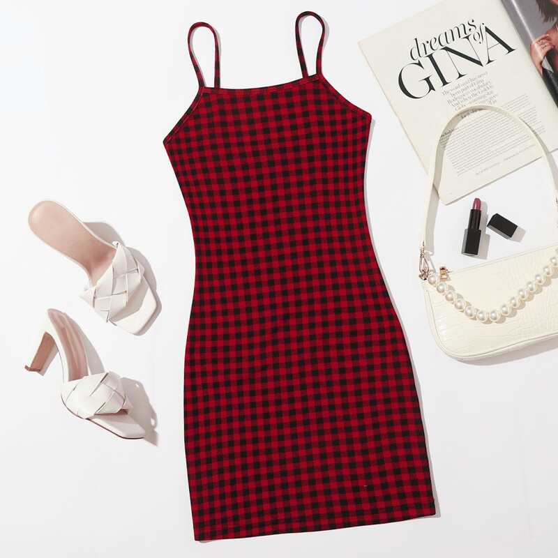 

Plaid Print Pencil Dress, Burgundy