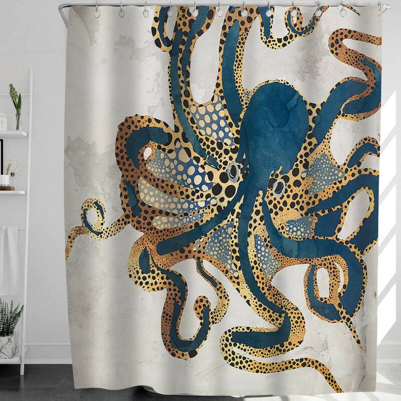 

Octopus Print Shower Curtain With 12hooks, Multicolor