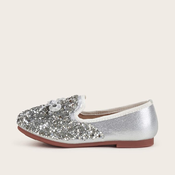 

Toddler Girls Bow Decor Sequin Flats, Silver