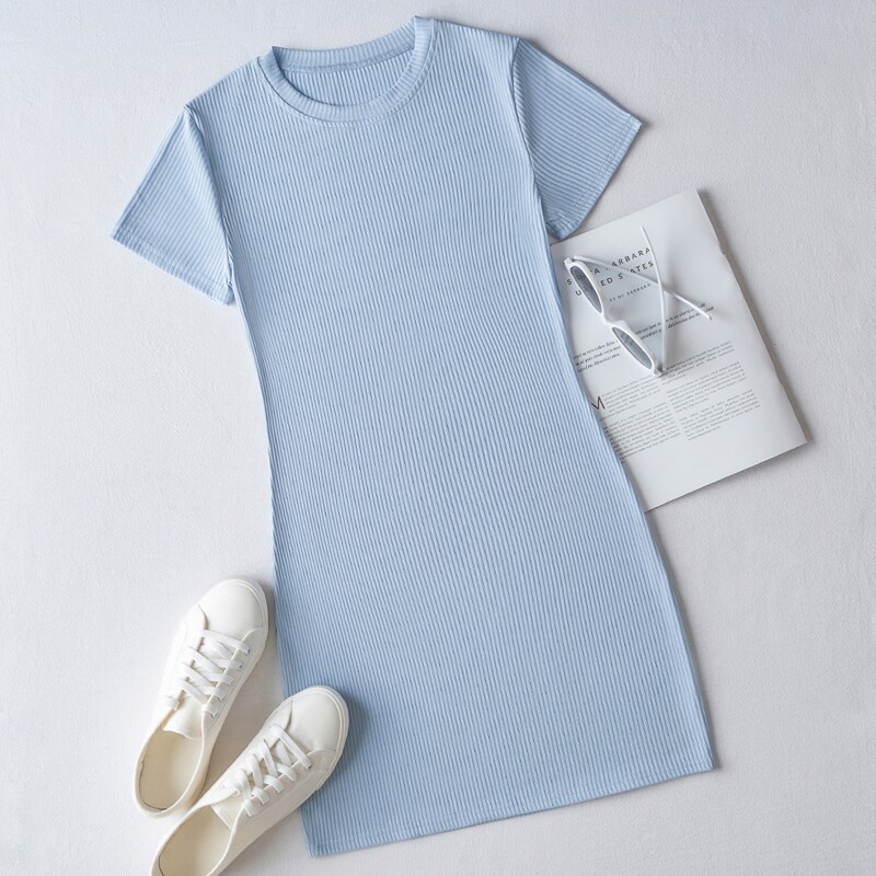 

Ribbed Tee Dress, Baby blue