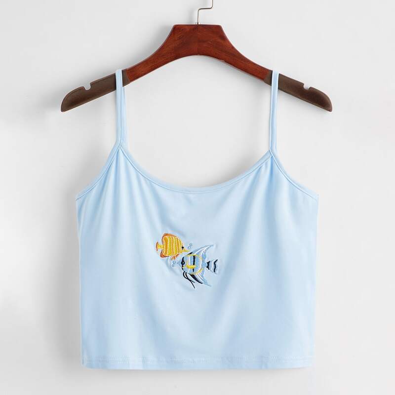 

Fish Embroidery Cami, Baby blue