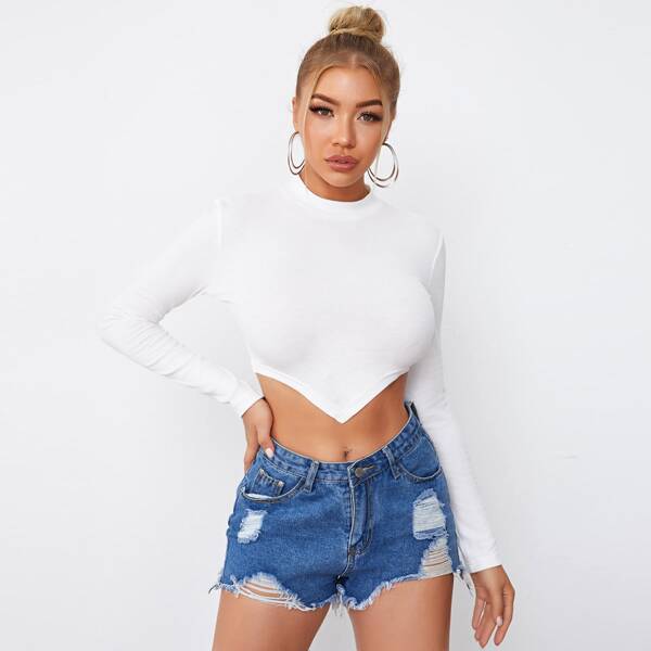 

Mock Neck Fitted Bandana Top, White