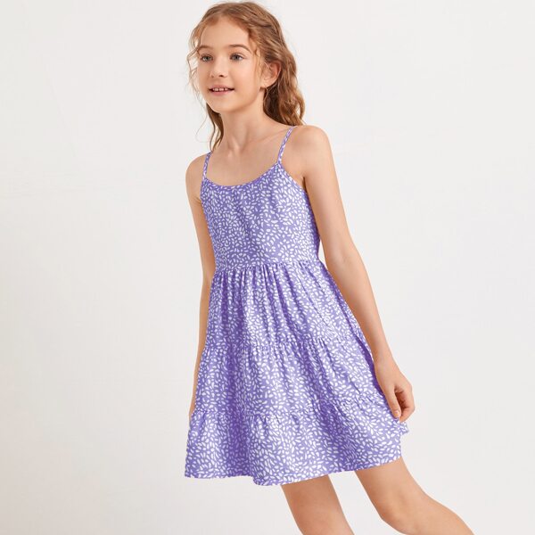 

Girls Allover Print Tiered Cami Dress, Pastel violet purple