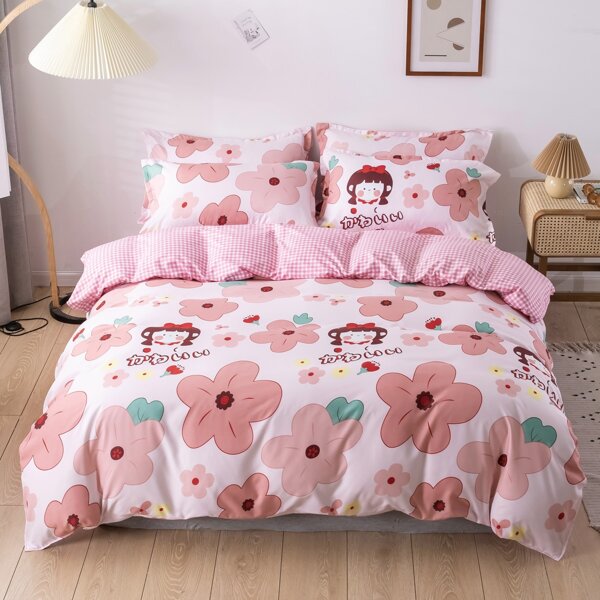 

Cartoon Graphic Bedding Set Without Filler, Multicolor