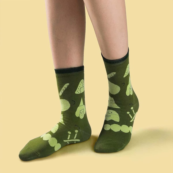 

Cartoon Graphic Socks, Green