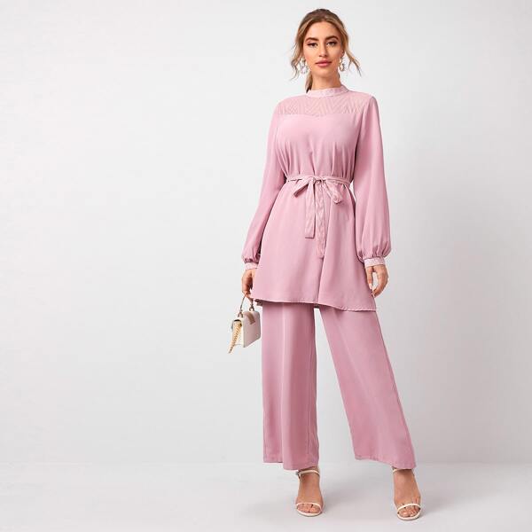 

Keyhole Back Belted Blouse & Pants, Dusty pink