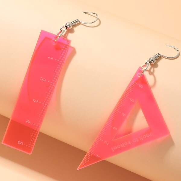 

Transparent Triangle Ruler Acrylic Earrings, Hot pink