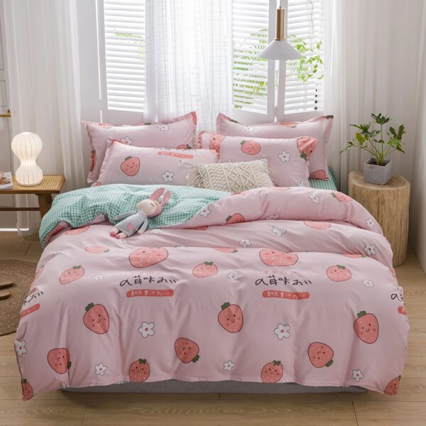 

Strawberry Print Bedding Set Without Filler, Pink