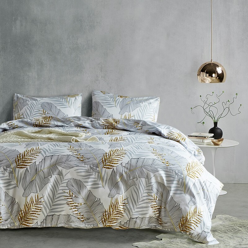 

Leaf Print Bedding Set Without Filler, Grey