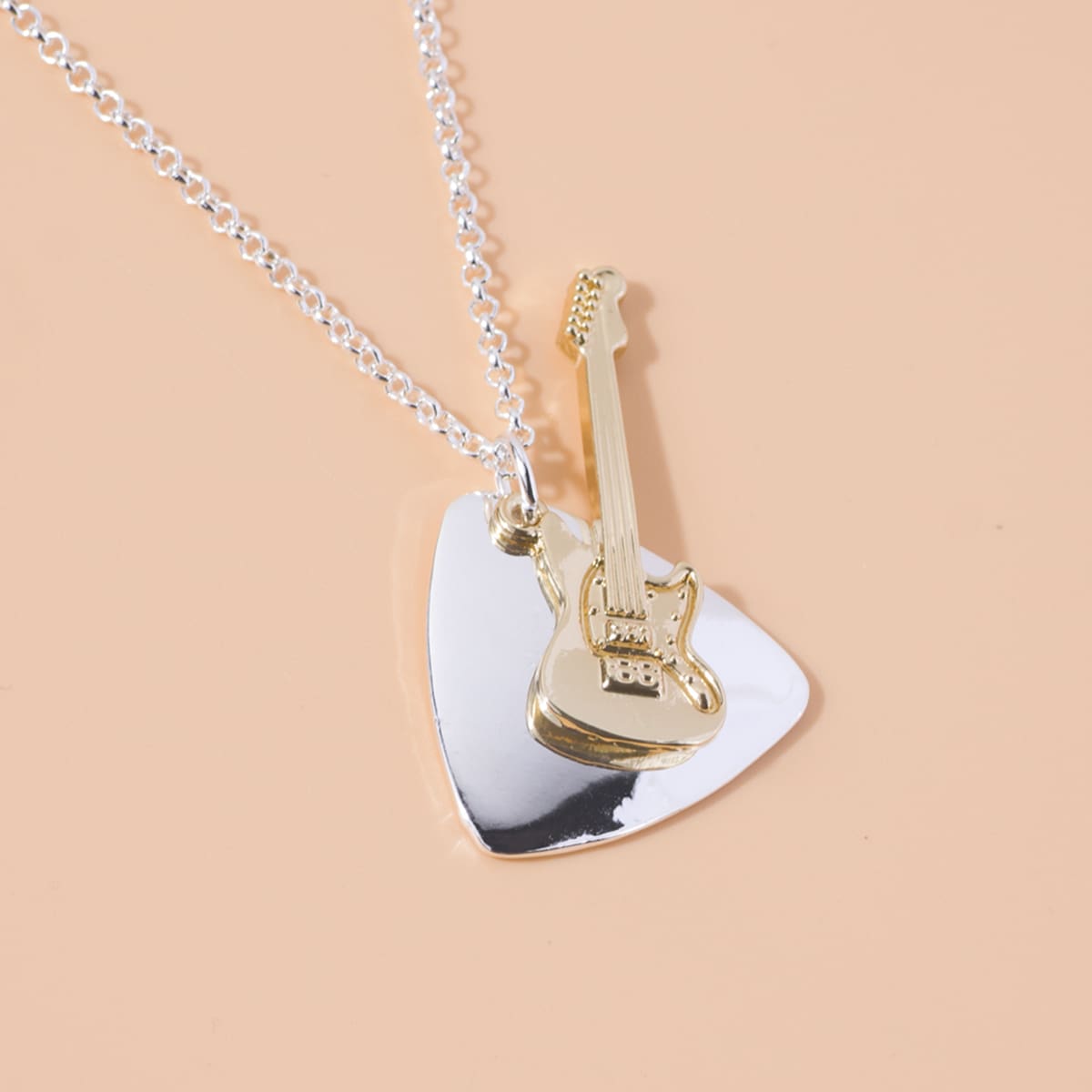 

Guitar Pendant Necklace, Silver