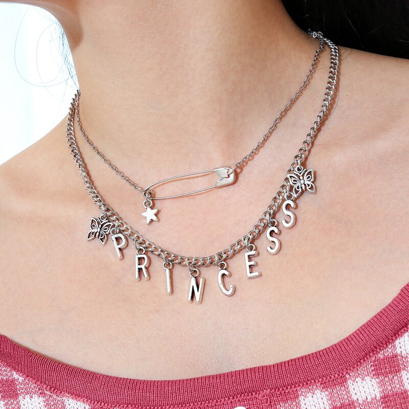 

Butterfly & Letter Layered Necklace, Silver