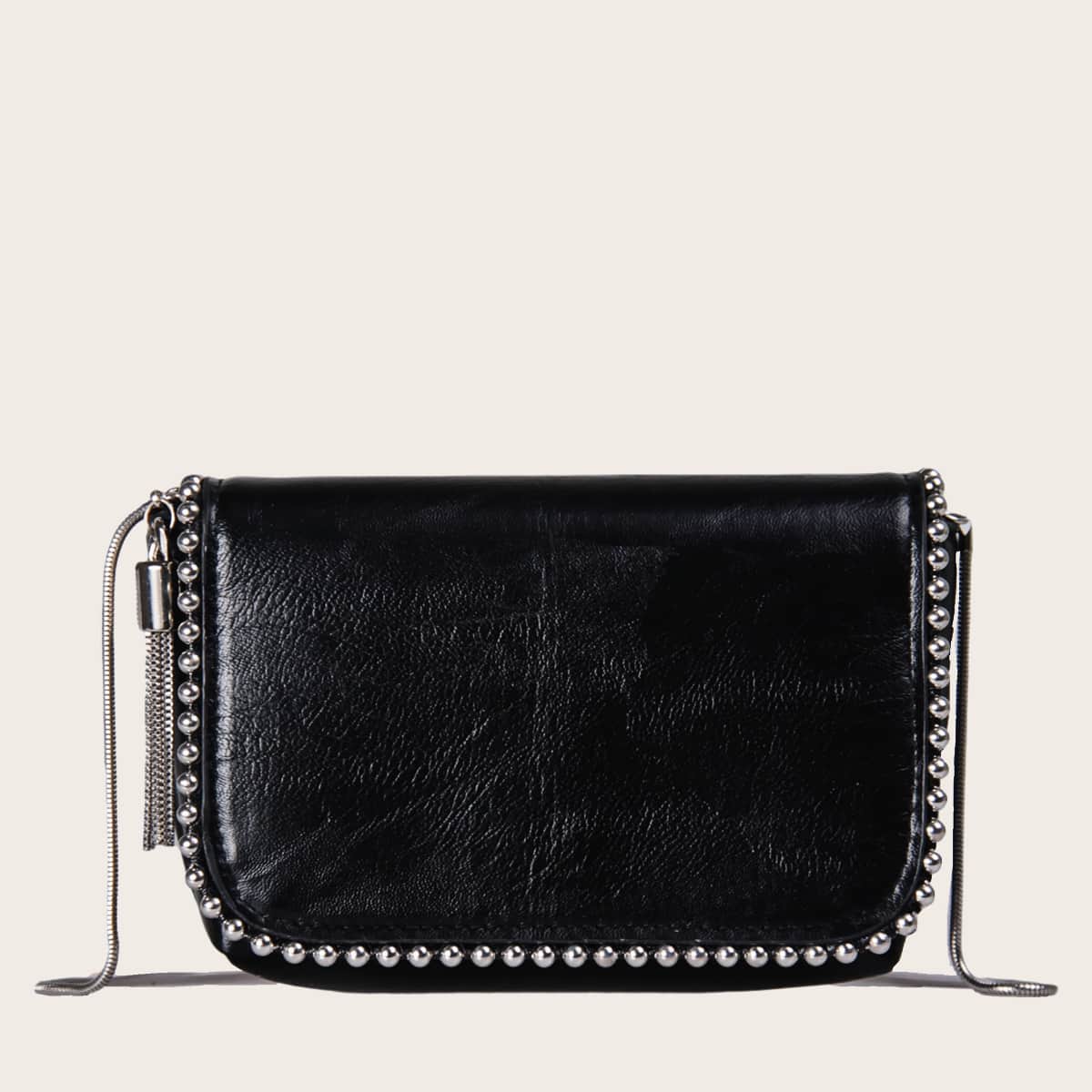 

Beaded Decor Chain Crossbody Bag, Black