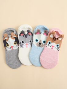 4雙卡通圖案襪子 - 彩色 - 查看 2