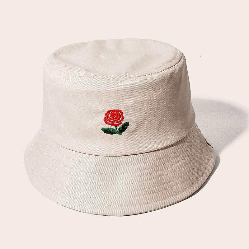 

Flower Embroidery Bucket Hat, Beige