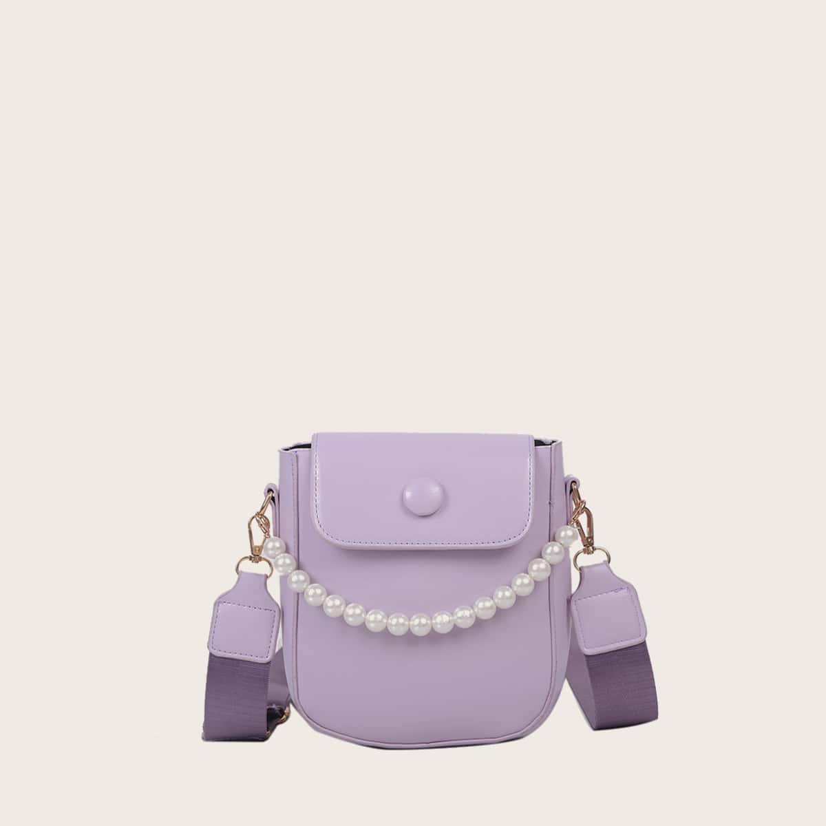 

Solid Faux Pearl Satchel Bag, Pastel lilac purple
