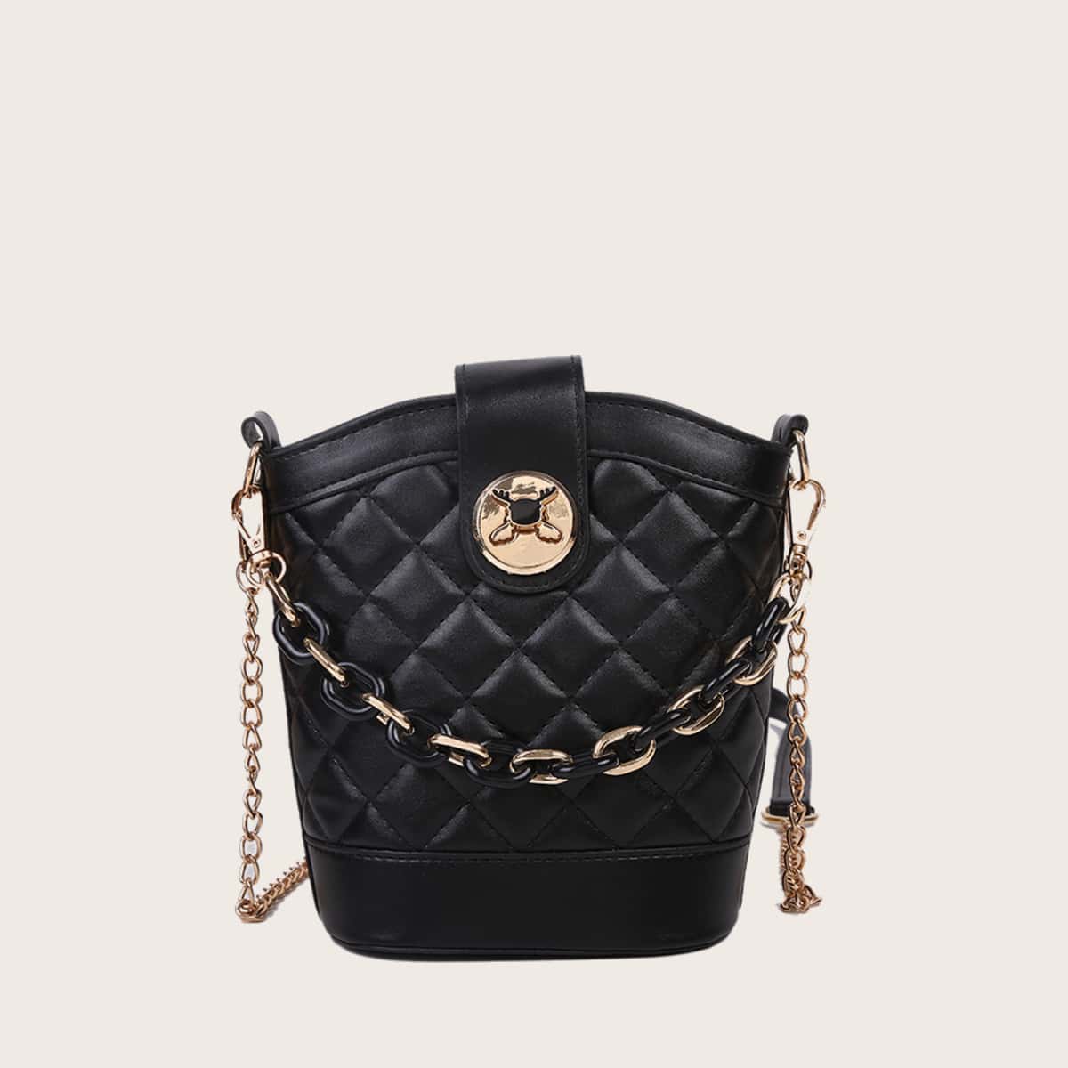 

Quilted Chain Crossbody Bag, Black