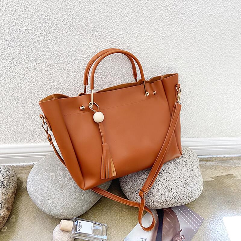 

Solid Tassel Satchel Bag, Brown