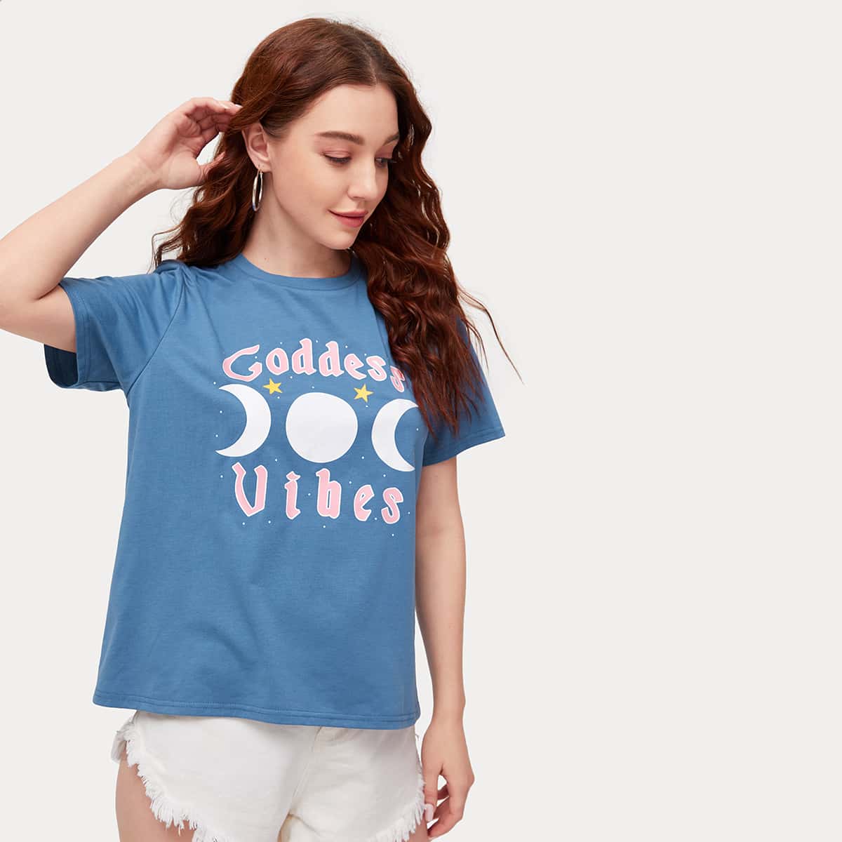 

Letter Graphic Tee, Dusty blue