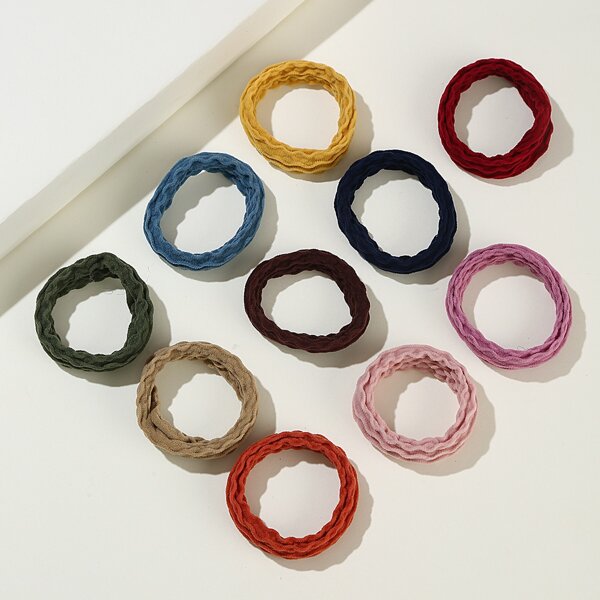 

10pcs Solid Ruffle Design Hair Tie, Multicolor