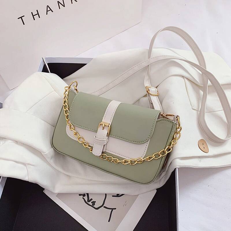 

Colorblock Buckle Crossbody Bag, Pastel mint green