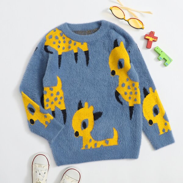 

Boys Cartoon Graphic Fluffy Knit Sweater, Dusty blue