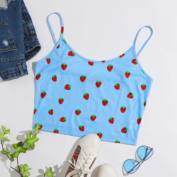 

Plus Strawberry Print Cami Top, Blue