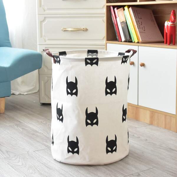 

Batman Mask Pattern Clothes Storage Basket, Black and white