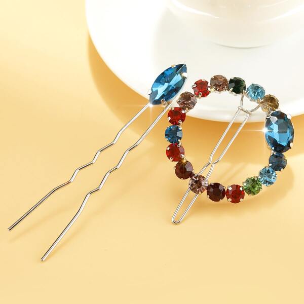 

2pcs Rhinestone Decor Hair Accessory, Multicolor