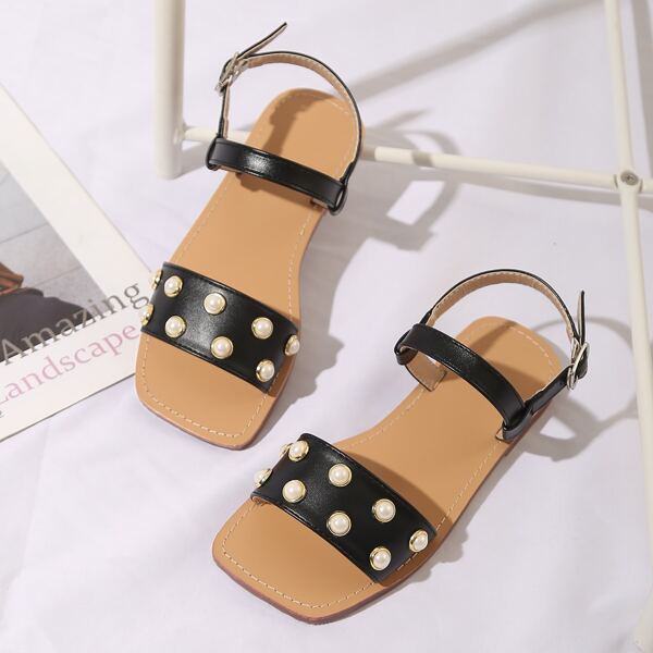 

Toddler Girls Faux Pearl Decor Sandals, Black
