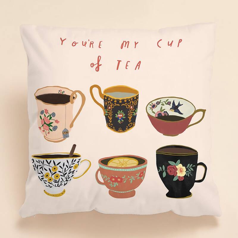 

1pc Tea Cup Print Cushion Cover Without Filler, Multicolor