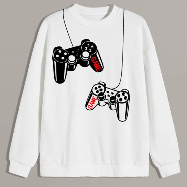 

Men Game Console & Letter Graphic Sweatshirt, White