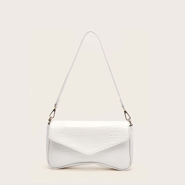 

Croc Embossed Flap Baguette Bag, White
