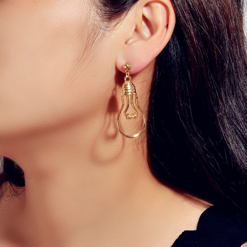 

Light Bulb Shaped Drop Earrings, Gold