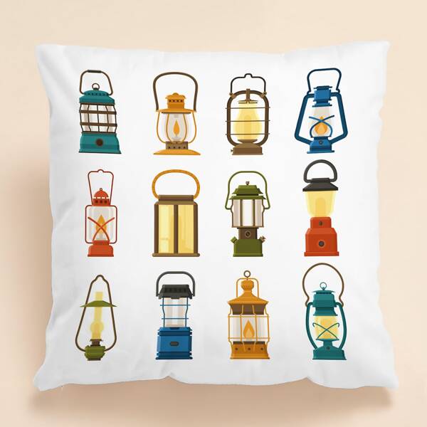 

1pc Kerosene Lamp Print Cushion Cover Without Filler, Multicolor