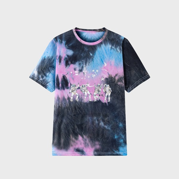 

Men Tie Dye & Astronaut Print Tee, Multicolor