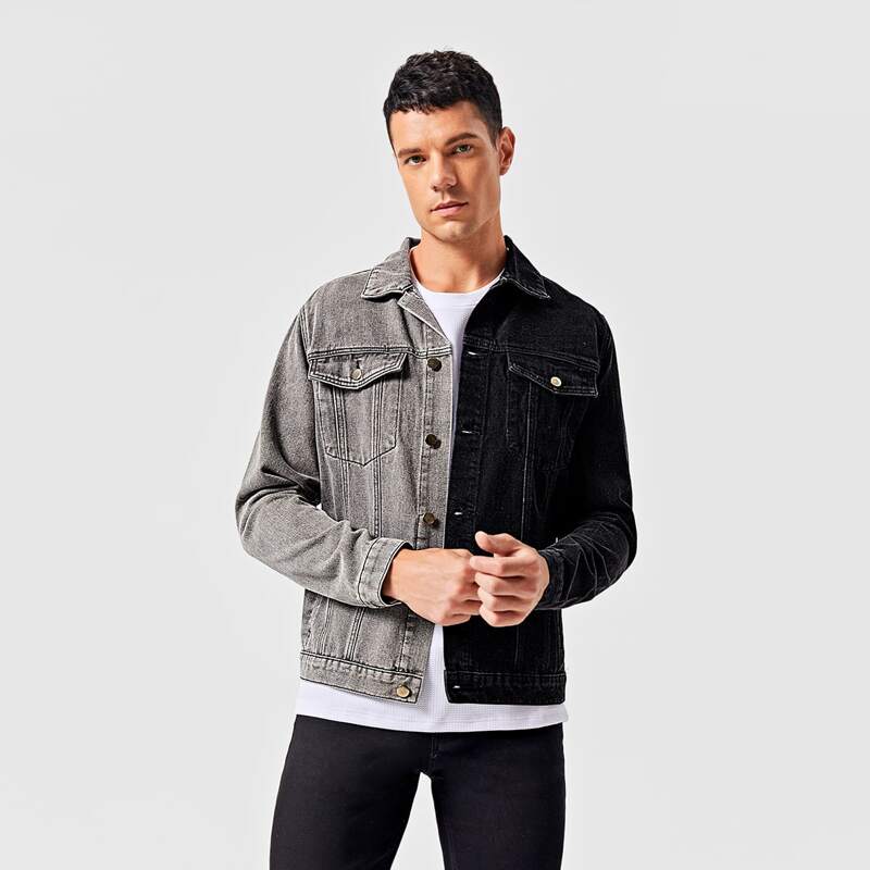 

Guys Two Tone Single Breasted Denim Jacket, Multicolor