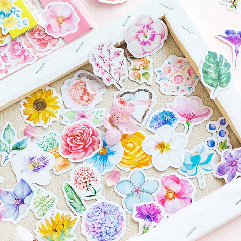 

45pcs Flower Print Random Sticker, Multicolor