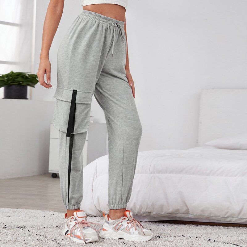 

Flap Pocket Contrast Tape Cargo Pants, Light grey