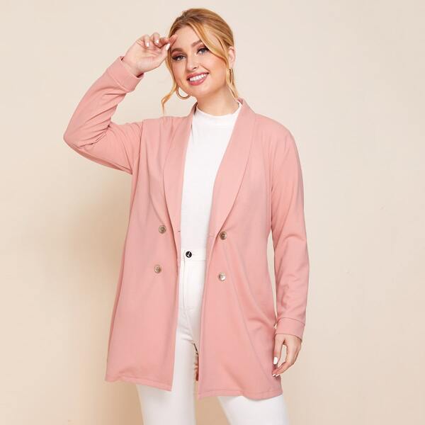 

Plus Solid Shawl Collar Button Front Blazer, Baby pink