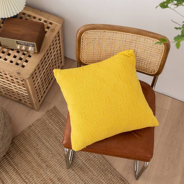 

1pc Solid Cushion Cover Without Filler, Yellow