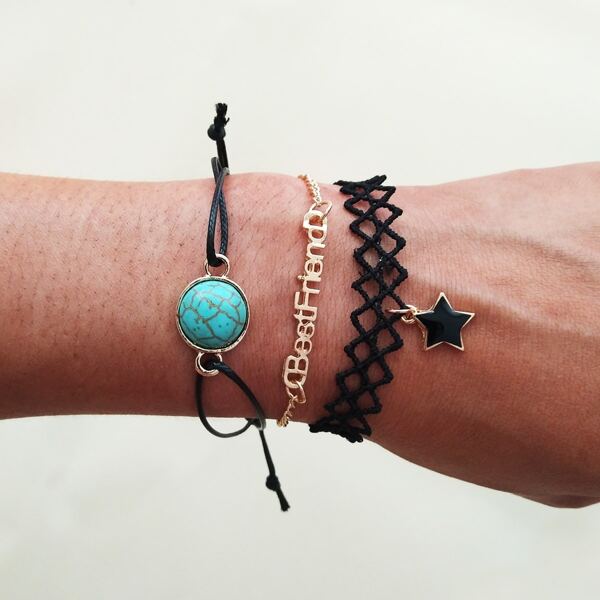 

3pcs Star Letter Turquoise Decor Bracelet, Multicolor