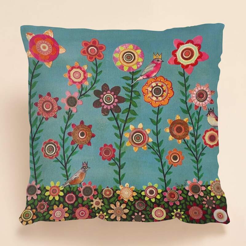 

1pc Flower Print Cushion Cover Without Filler, Multicolor