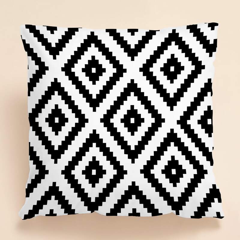 

1pc Geometric Print Cushion Cover Without Filler, Black and white