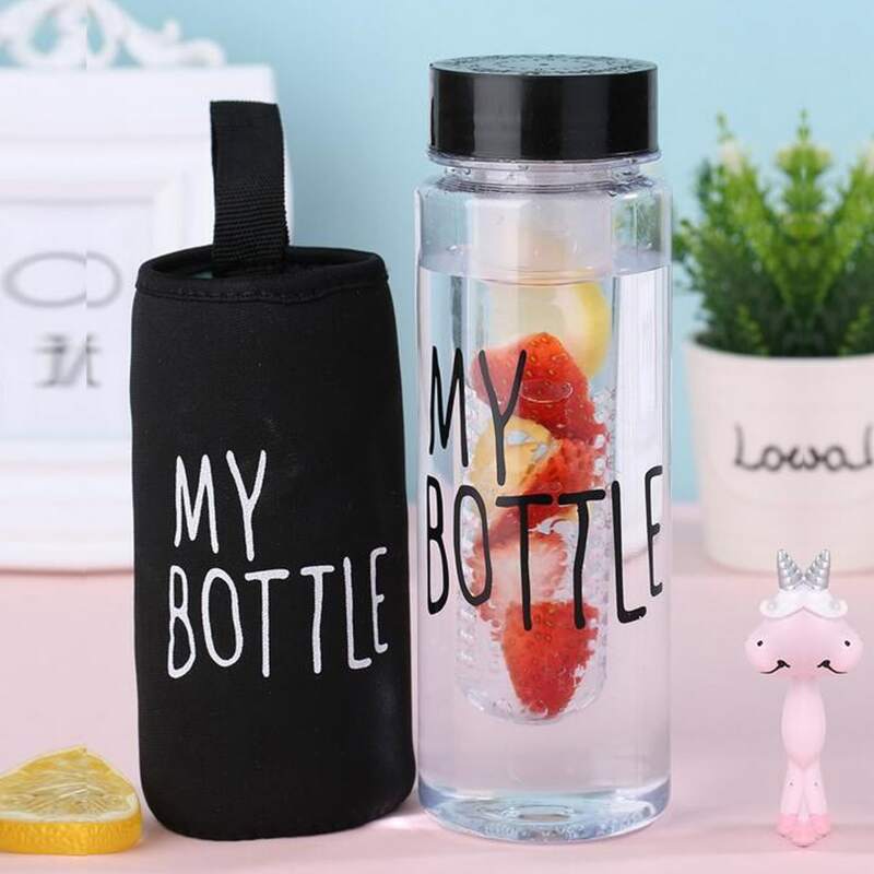 

1pc Letter Graphic Clear Water Bottle With 1pc Bottle Bag, Black