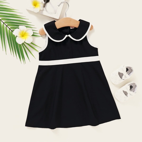 

Baby Girl Colorblock Button Back Dress, Black