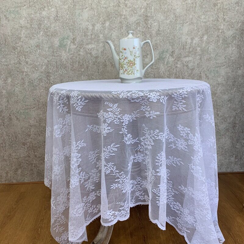 

1pc Floral Pattern Lace Tablecloth, White