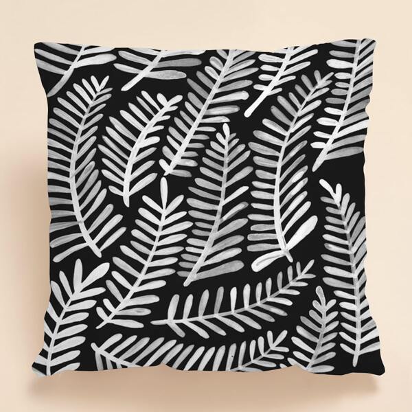 

1pc Leaf Print Cushion Cover Without Filler, Black and white
